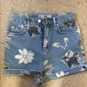 Blue floral denim shorts